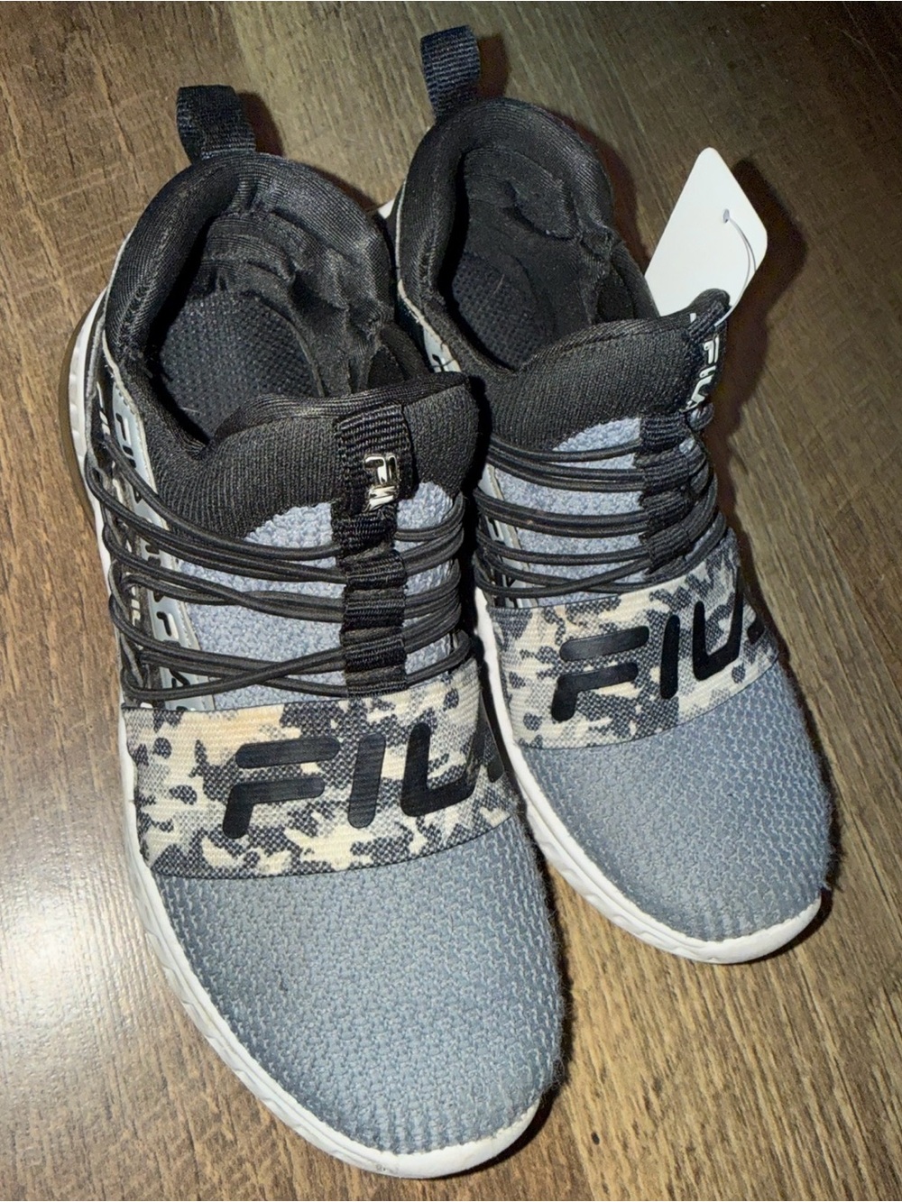 Fila Kids Gray and Black Camouflage Slip-On Sneakers